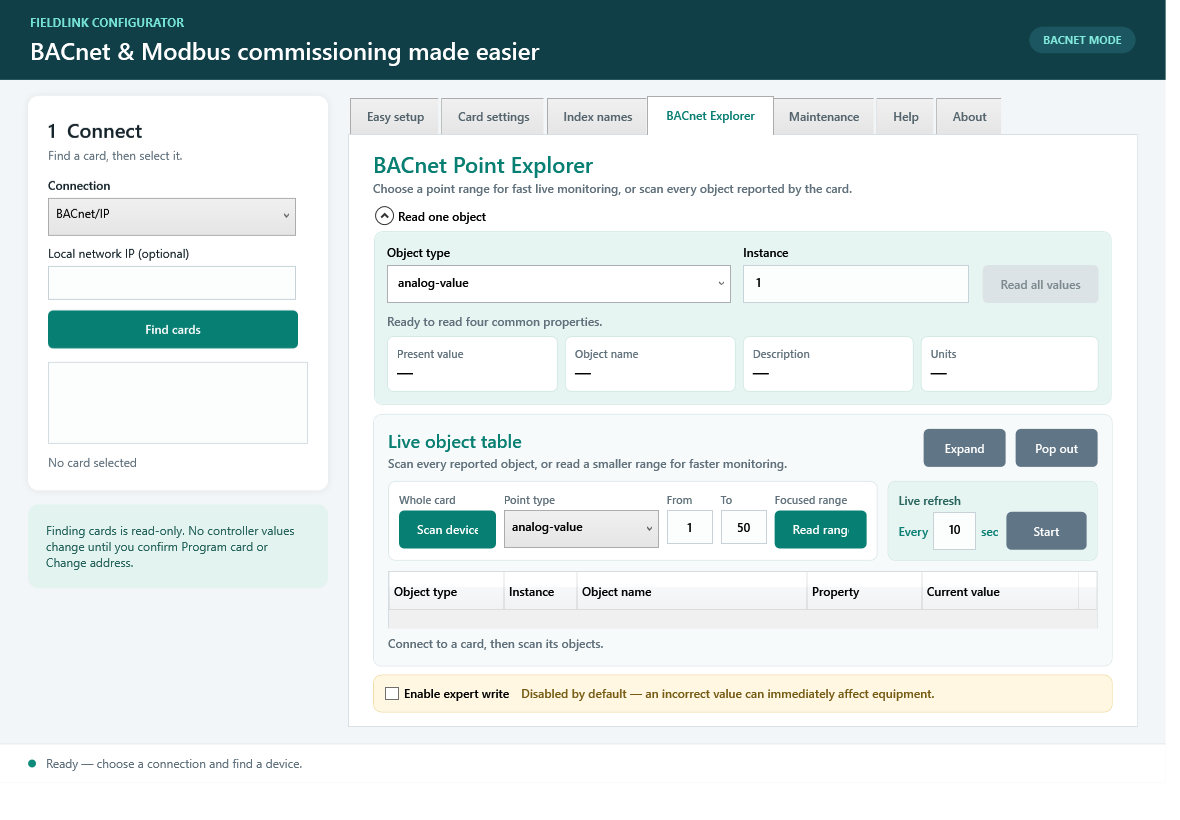 FieldLink Configurator point explorer